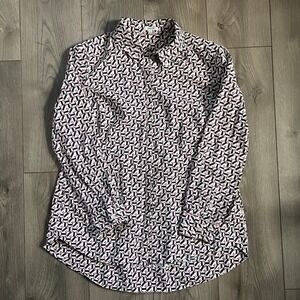 Tyler Boe Geometric Print Button Up Cotton Tunic Top Shirt Size 14 100% Cotton